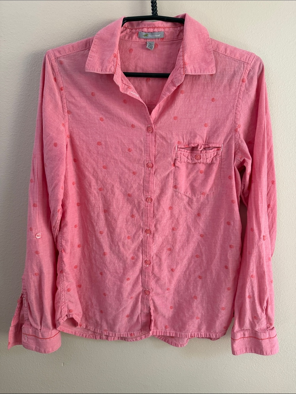 Horny Toad Pink Polka Dot Button-Down Shirt SzM